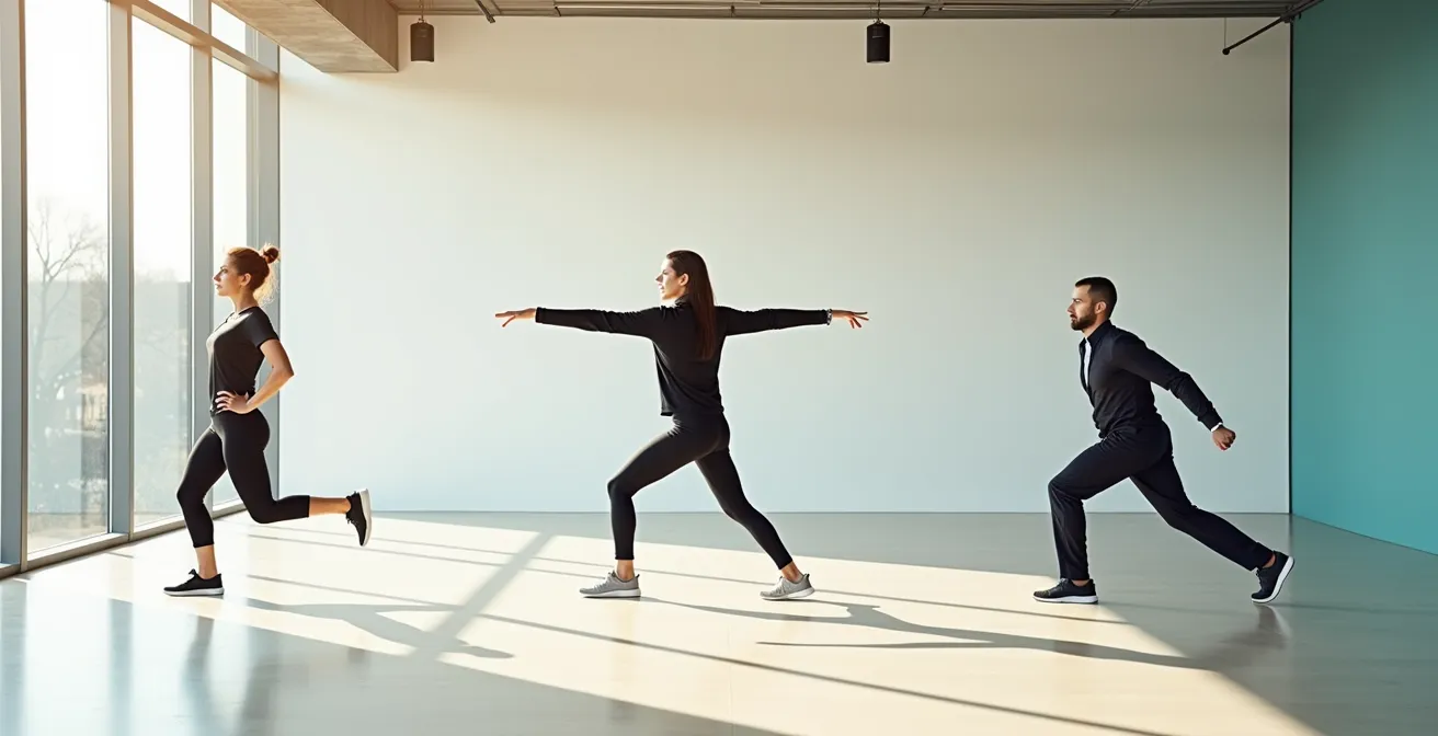 Drei verschiedene Präventionsübungen in deutschem Arbeitsumfeld dargestellt