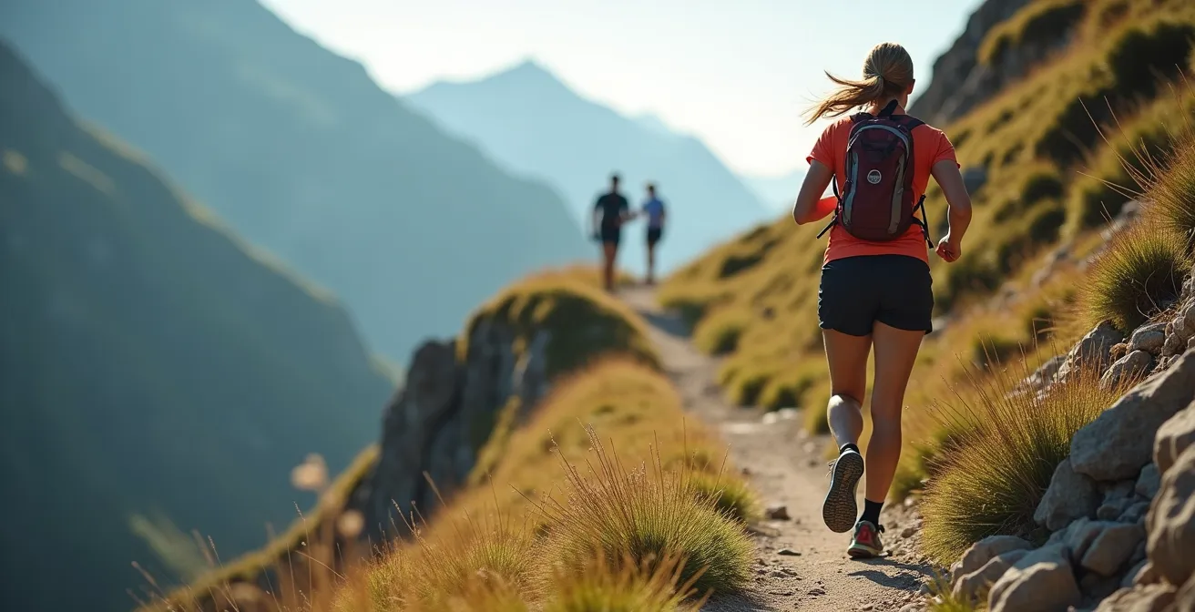 Drei Bergsteiger bei unterschiedlichen Aktivitäten: Wanderer, Trailrunner und Kletterer in den bayerischen Alpen