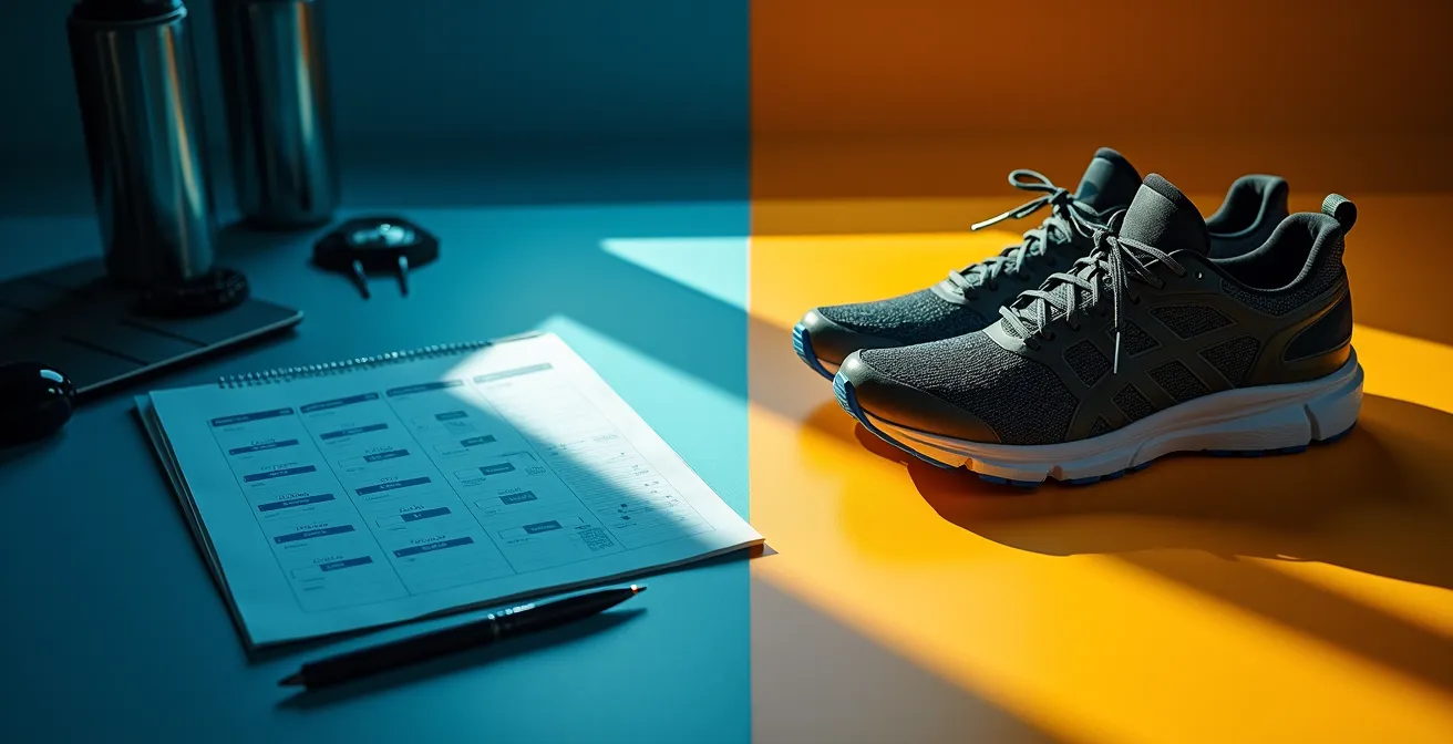 Visuelle Darstellung der Trainingsanpassung an Arbeitszyklen mit Aufbau- und Erhaltungsphasen