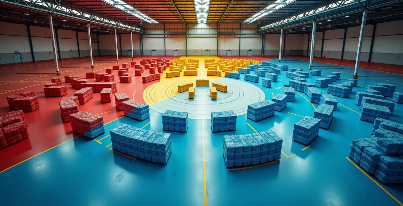 Visuelle Darstellung der Materialberechnung für ein Sportevent mit 1000 Teilnehmern