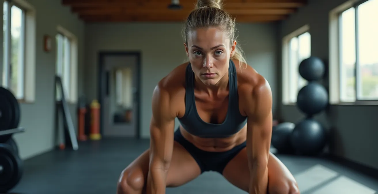 Läufer führt einbeinige Kniebeuge als Teil des funktionellen Krafttrainings aus