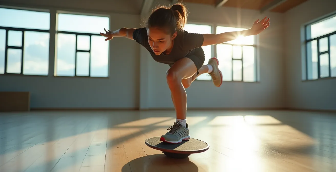 Athlet führt Y-Balance-Test auf instabiler Unterlage aus