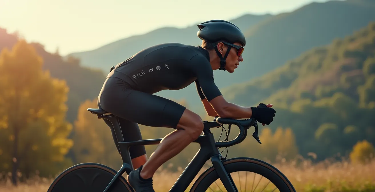 Seitenansicht eines Radfahrers mit optimierter aerodynamischer Sitzposition