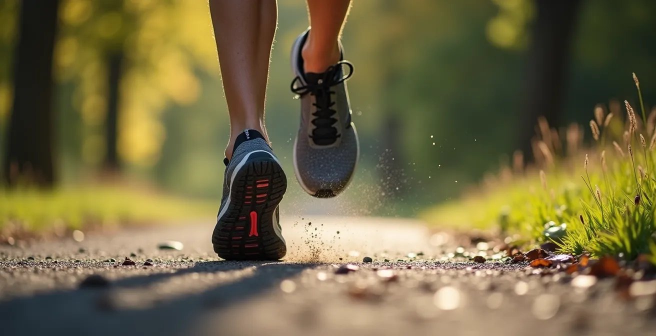 Nahaufnahme von Läuferbeinen beim Training der optimalen Schrittfrequenz