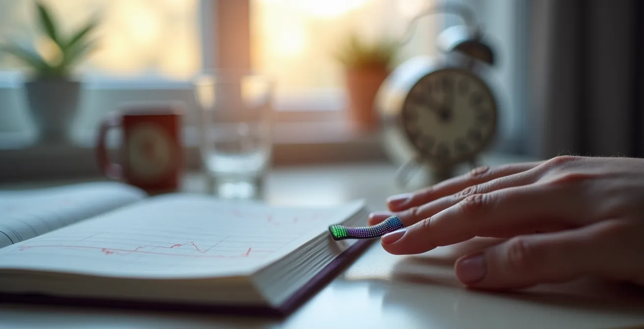 Nahaufnahme von Trainingsnotizen und HRV-Messung am Morgen