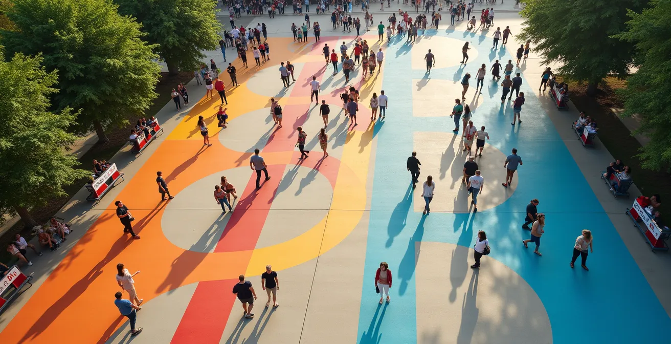 Luftaufnahme einer optimierten Wegeführung bei einer Großveranstaltung