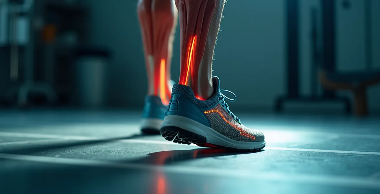 Nahaufnahme der Beinmuskulatur während der Laufanalyse im deutschen Sportlabor