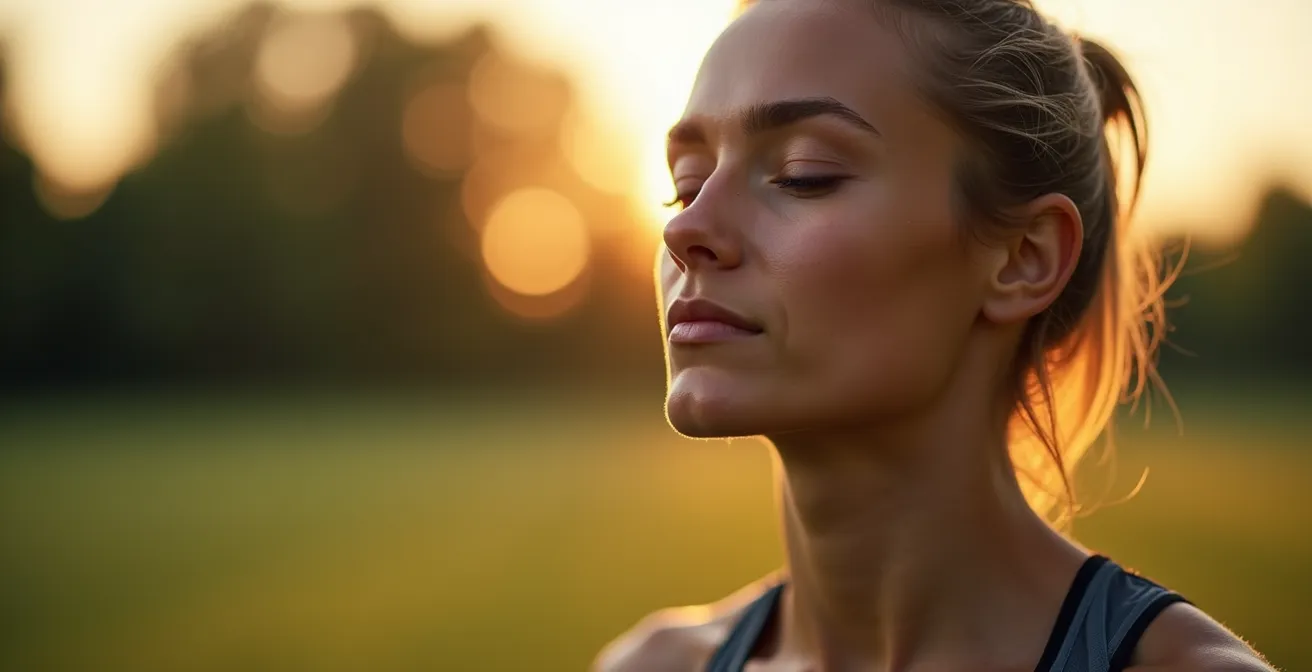 Nahaufnahme eines Athleten beim bewussten Atmen während des Trainings
