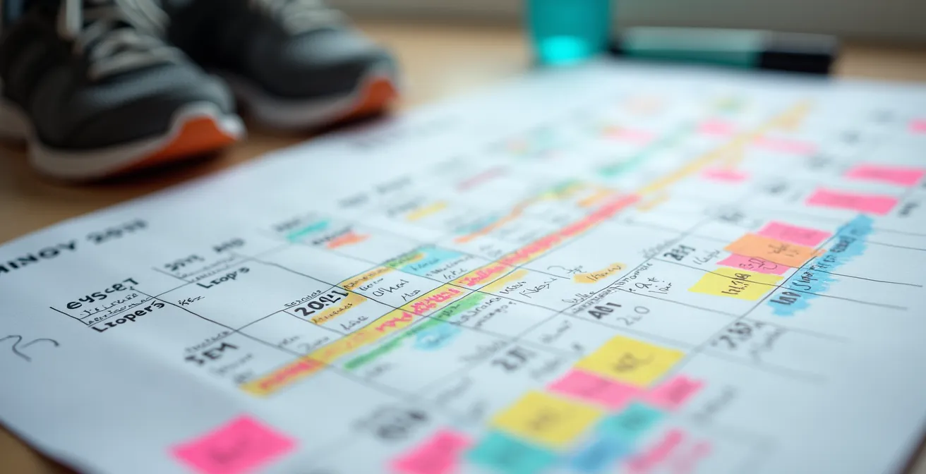 Detailansicht eines Trainingskalenders mit markierten Tapering-Phasen