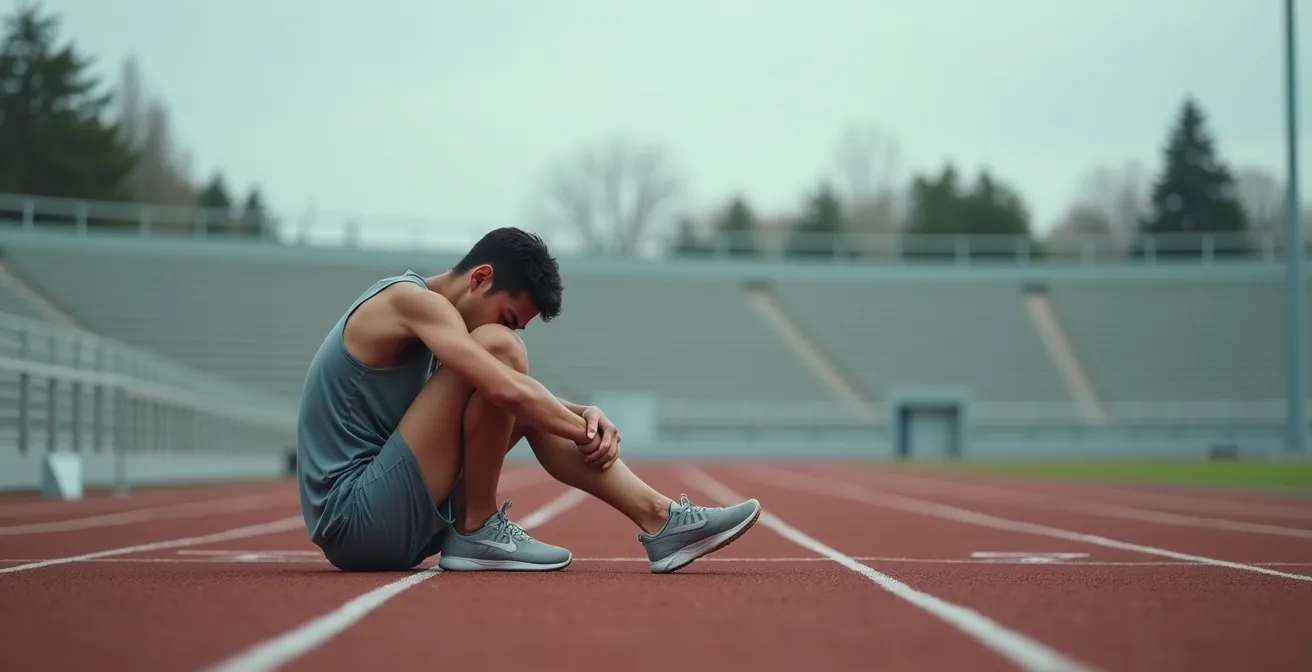 Nahaufnahme eines müden Athleten mit Anzeichen von Überbelastung