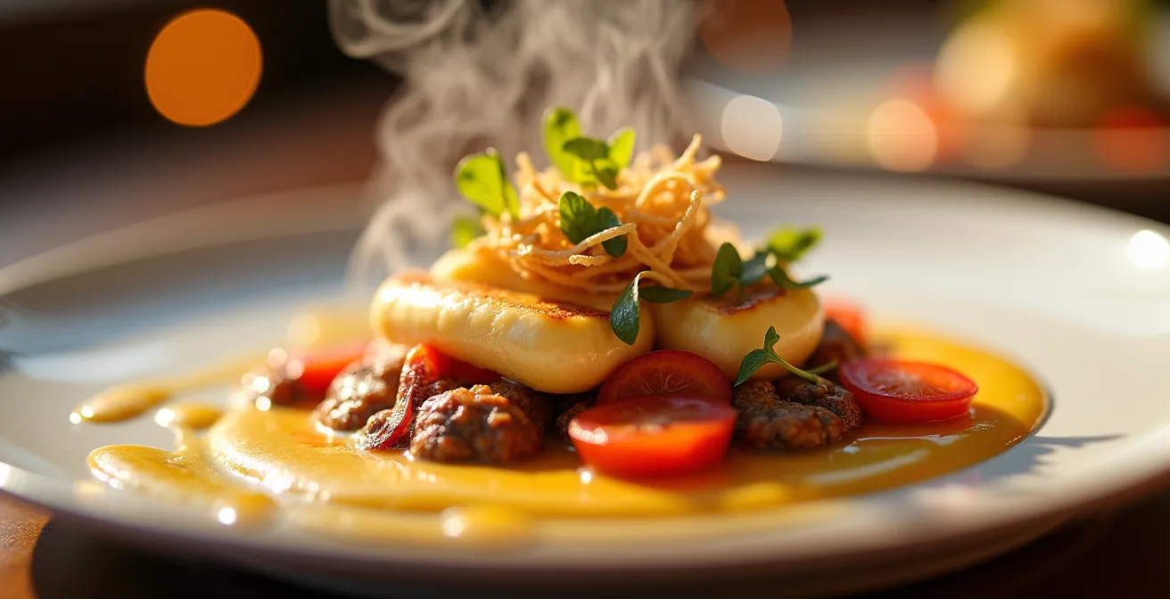 Nahaufnahme von Premium-Catering-Details bei einem Sportevent mit künstlerischer Präsentation