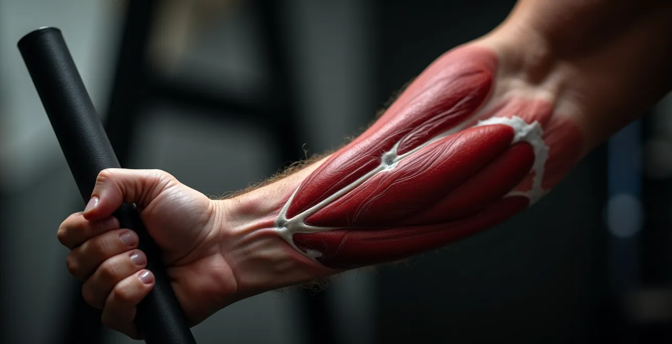 Detailaufnahme der Muskel-Nerven-Verbindung, die das Konzept der neuronalen Ansteuerung und Koordination visualisiert.