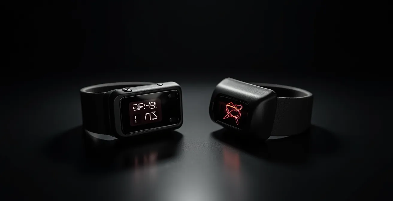 Vergleich verschiedener Herzfrequenzmessgeräte auf minimalistischem Hintergrund