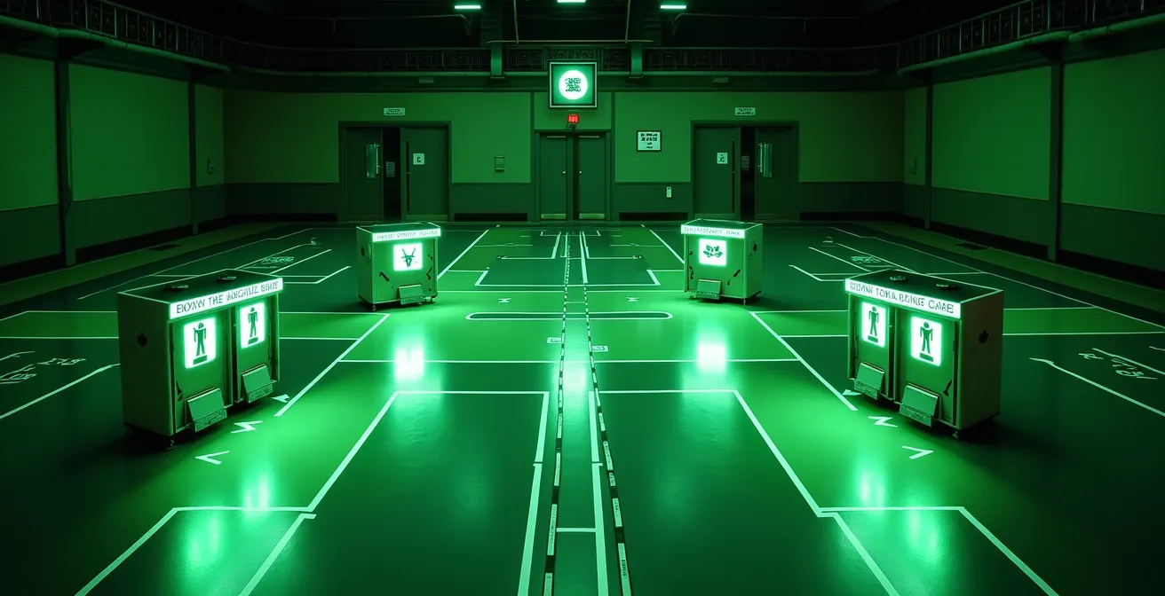 Strategische Anordnung von Rettungswegen und Notfalleinrichtungen