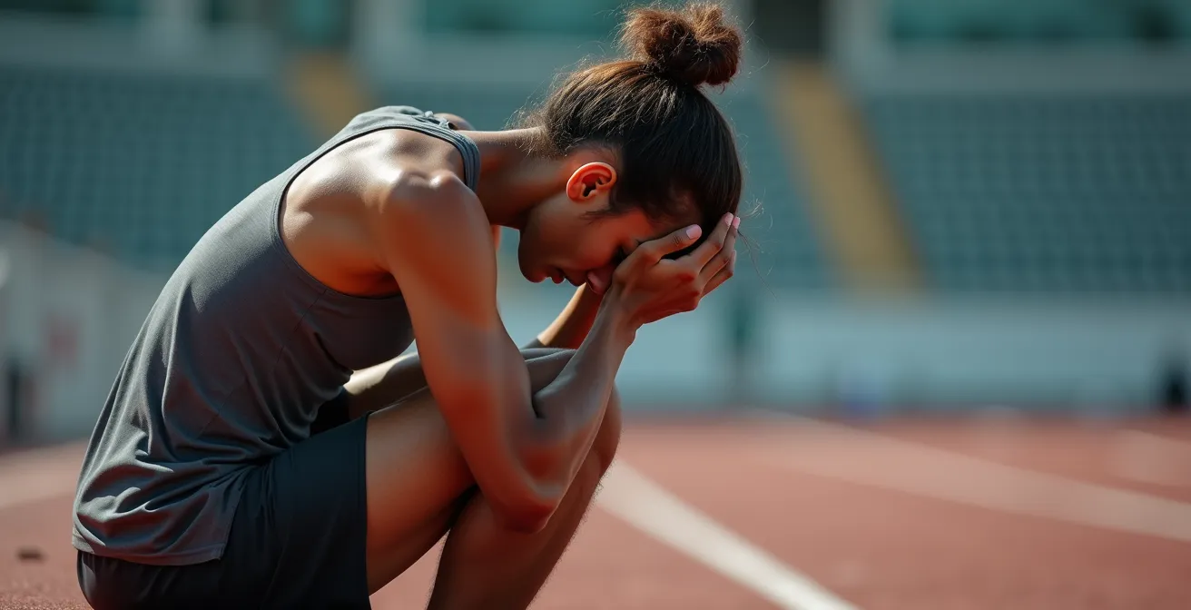 Erschöpfter Sportler zeigt Anzeichen von Übertraining durch zu hohes Trainingsvolumen